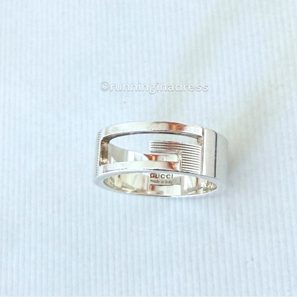 Authentic Gucci G Logo Cut-Out Ring Sterling Silver 925 Vintage Band Size 9